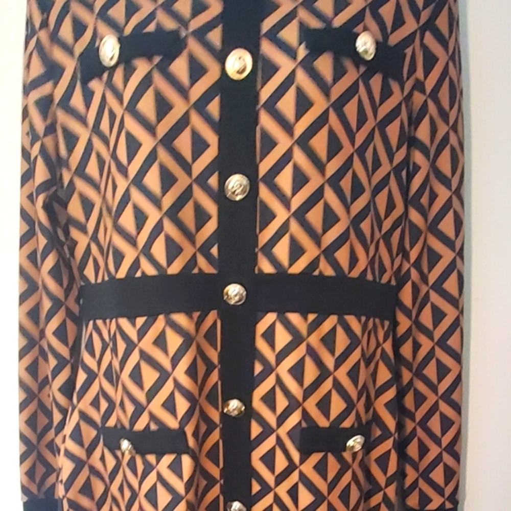 Geometric Patterned Dress with Gold Buttons - Picture 3 of 3
